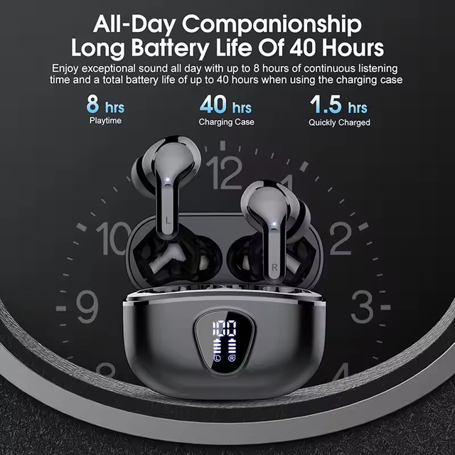 For 5.4 Earbuds ENC Noise Cancelling IP7 Waterproof LED Display 20 Hours Battery Life Workout Sports Black