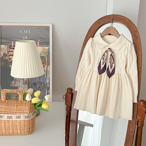 Nueva Oferta al por Mayor: Vestido de Suéter con Solapa de Poliéster, Vestido de Princesa para Otoño e Invierno, Bufanda Blanca, Falda Tejida 90-150cm - Product Image 3