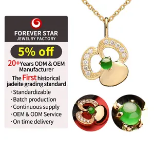 Breloques pendantes en Jade de Jade naturel frais et élégant de haute qualité, en or jaune 18K, en diamant, de couleur verte impériale et glacée