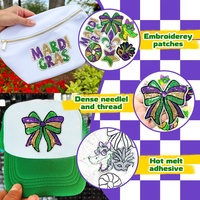 En gros, Patchs à paillettes Mardi Gras, Violet, Vert, Or, Motifs Masque d'alligator et Fleur de Lys, Broderie thermocollante pour vêtements de festival