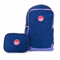 Ensemble de sacs à dos tendance 2 pièces bleu et violet pour étudiants avec logo souriant mignon, sac d'école à la mode avec pochette à lunch assortie