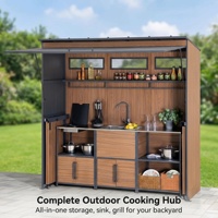 Cocina Exterior Modular Moderna y Móvil con Encimera de Acero Inoxidable, Puerta Acrílica, Refrigerador Multifuncional, Estufa y Campana Extractora