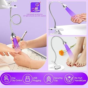 Lampe UV pour ongles à col de cygne, mini lampe de polymérisation avec clip de fixation, lumière de durcissement rapide rotative - Product Image 5