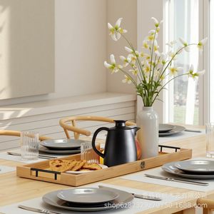 Bamboo Serving <b>Tray</b> With Handle Natural Wood Color <b>Large</b> Foldable For Hotel Coffee Tea Party Snacks Steak Cheese Board - Product Image 1