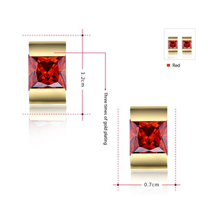 Ensemble collier et boucles d'oreilles en zircon pour femme, géométrique, avec serti carré rouge, bijoux de mode pour soirée - Product Image 3