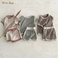 नवजात शिशु लड़का लड़की कपास काटने का निशानवाला कपड़े सेट टीशर्ट + शॉर्ट्स 2PCS गर्मियों शिशु बच्चा बच्चे Homesuit बच्चे को कपड़े 0-3Y