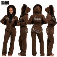 Ensemble 2 pièces personnalisé pour femme 2026 : Sweat à capuche court entièrement zippé et pantalon de survêtement évasé à taille élastiquée, style streetwear Y2K, survêtement d'hiver