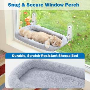 Lot de 2 hamacs pliables pour chat à fixer sur fenêtre, avec ventouses puissantes, étagère métallique, pour animaux de compagnie, sans fil, à suspendre à la fenêtre - Product Image 2