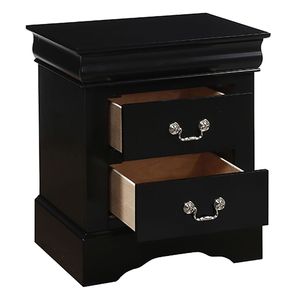 Black 2-Drawer Solid Wood Nightstand Antique European Style Bedroom <b>Side</b> Table Panel Wood Design - Product Image 4