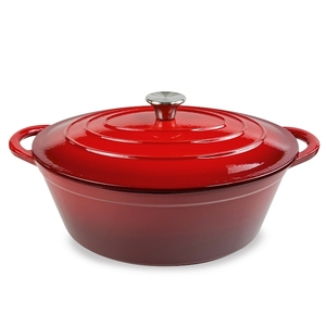 Casseruola Ovale con 2 Manici in Ghisa Smaltata con Coperchio Rosso 26x34 Cm - Product Image 1