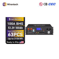 Batterie de rack 5,12 kWh 51,2 V 100 Ah LiFePO4 UL1973 CE CB pour système d'alimentation de secours solaire, expédition rapide, unité prête à l'emploi depuis l'entrepôt américain