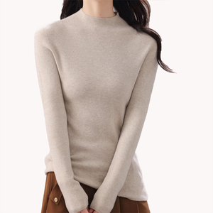 Suéter de Cuello Alto sin Costuras de Cachemira y Seda para Otoño, Suéter de Moda para Mujer, Color Sólido, Capa Base de Punto, Suéter Ajustado Personalizado - Product Image 5