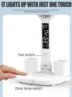 Lampe de bureau rechargeable multifonction avec protection oculaire, ventilateur, horloge LED et veilleuse pour l'étude et la lecture