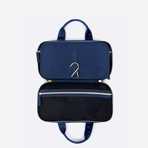 <b>Navy</b> Embossed Velvet Polyester Hanging for Organizer Zippered Mesh Compartments Metal Hook Handles for Travel Carry-On Use - Product Image 3