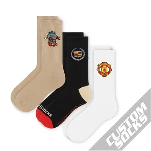 Calcetines de diseño personalizado con logotipo de marca al por mayor elástico bordado Jacquard estampado calcetines hombres mujeres Calcetines