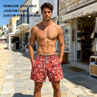Shorts de plage pour hommes imprimés abstraits personnalisés, extensibles, séchage rapide, poches latérales zippées, shorts de bain pour hommes pour la vente en gros