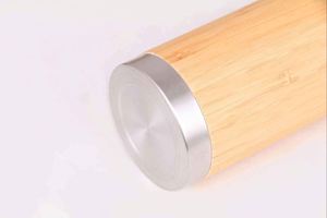 Stainless Steel Vacuum <b>Flask</b> With Bamboo Finish Double Wall Insulated Travel Thermos With Rope Handle - Product Image 4