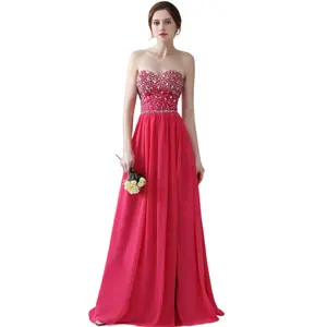Dark Coral Beaded Evening Dresses Floor Length A Line Sweetheart Fuchsia Long Prom Gown Formal Evening Dress Women New Arrival