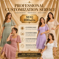 OEM ODM Robe midi en dentelle pour femme avec logo personnalisé, col carré, manches courtes, tenue de soirée décontractée, marque privée, vente en gros