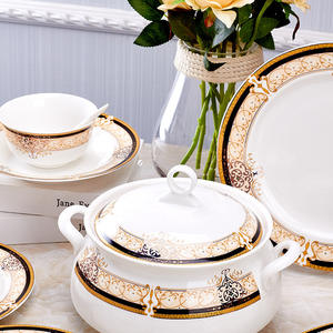 Juego de <span class=keywords><strong>Vajilla</strong></span> de Porcelana Fina con Borde Dorado de Lujo, <span class=keywords><strong>Vajilla</strong></span> de Cerámica de Alta Gama con Caja de Regalo <span class=keywords><strong>para</strong></span> Cenas Elegantes en Casa y Regalos de Boda - Product Image 2