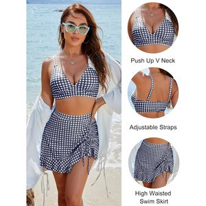 Set di Bikini a vita alta da donna retrò in gelatina in stile retrò con gonna da bagno a controllo della pancia con costume da bagno a due pezzi lavorato a maglia floreale - Product Image 1