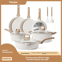 Batterie de cuisine 11 pièces classique antiadhésive en pierre médicale de granit, compatible induction et gaz, écologique, avec marmite et poêle à frire