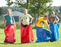 Mieten Rent grand costume de kangourou sac de saut sacs de pommes de terre combinaison amusante château gonflable pour les activités de Springzakken Zeskamp