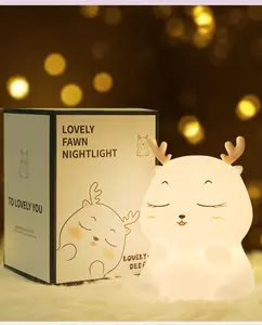 귀여운 사슴 야간 조명 어린이 침실 침대 옆 잠자는 램프 USB 충전 상관없이 사슴 실리콘 야간 조명