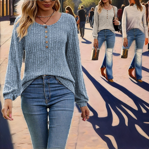 Ropa de Mujer de Moda Otoño Invierno Primavera, Suéter de Punto Holgado Informal con Forro, Manga Corta y Larga, Cuello Redondo, Color Sólido - Product Image 2