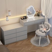 Table de maquillage moderne éclairée en bois et métal style Wabi-Sabi avec rangement intégré et bureau pour chambre à coucher