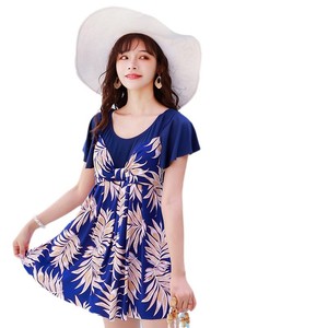 Traje de Baño Enterizo Estampado de Talla Grande Baiya, Color Azul Oscuro, Estilo Conservador para Mujer, Ideal para Vacaciones - Product Image 5