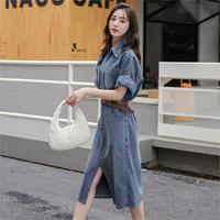 OEM Haute Qualité Dames Polyester Denim A-ligne Robes Midi Bouton D'été Col Tourné Demi Manches Courtes Respirant Personnalisé pour