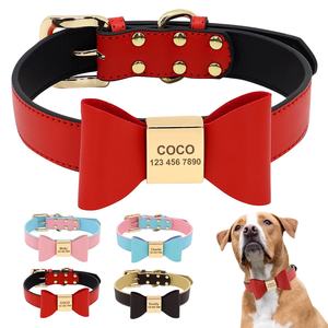Custom Pu Lederen Hondenhalsband Zachte Strik Pet Kragen Gegraveerd Naam Puppy Kat Ketting Anti-Verloren Voor Kleine Middelgrote Grote Honden - Product Image 1