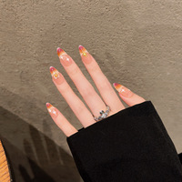 Diseño #1990 Alta calidad Hecho a mano 10 piezas Prensa francesa en las uñas Simple Star Almond Nail Art Gel grueso Uñas artificiales