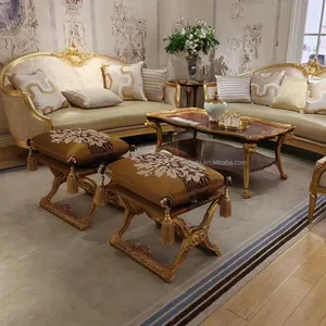 European Style Beige gold carved wooden Sofas French elegant Furniture Modular Leather Fabric combined beige Sofa