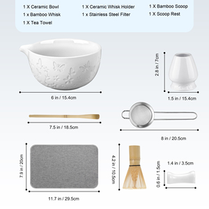 Juego de Té Matcha Japonés Tradicional de 7 Piezas de Alta Calidad, Tazón de Cerámica Grabado, Batidor de Bambú, Juego de Herramientas para Matcha con Diseño de Mariposa - Product Image 2