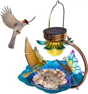 Solar Powered Bird Bath for Outside Hanging,Outdoor Waterproof solar Bird feeders wild Feeder iron Birding theme Items