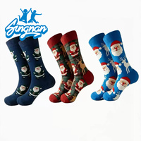 Chaussettes mi-mollet en coton respirantes pour hommes, à motifs de dessins animés amusants et joyeux, pour Noël et l'automne, cadeaux de fêtes, vente en gros