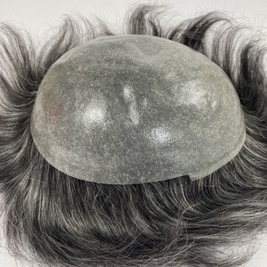 Venta al por mayor de peluquín de <span class=keywords><strong>pelo</strong></span> <span class=keywords><strong>gris</strong></span> plateado con base de PU con <span class=keywords><strong>pelo</strong></span> negro para hombres, Parche de cabello humano indio de tamaño personalizado - Product Image 4
