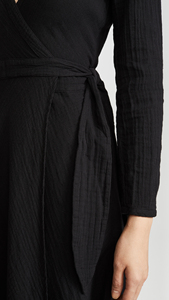 De <span class=keywords><strong>algodón</strong></span> de manga larga de otoño negro liso con cuello en V <span class=keywords><strong>Mujer</strong></span> vendaje <span class=keywords><strong>vestido</strong></span> casual - Product Image 6