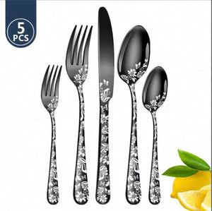 For Explosions Pattern Modern Minimalist Brushed Finish Stainless Steel 5-Piece Tableware Set Knife Fork Spoon Tea Spoon - Product Image 1