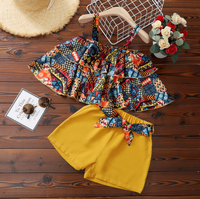 Tenue décontractée pour enfants, haut à bretelles pour bébé fille, imprimé de dessins animés, jupe plissée + short, vêtements mignons pour bébé fille