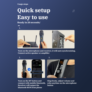 Mô hình mới kênh kép có thể sạc lại giá rẻ <span class=keywords><strong>UHF</strong></span> Micro không dây với chức năng Bluetooth cho bên ngoài trời - Product Image 4