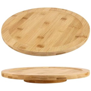 Round Bamboo Wood <b>Rotating</b> Tray With Base 12 Inch Kitchen Serving Plate Turntable For Fruit Spice Storage Desktop Use - Product Image 2