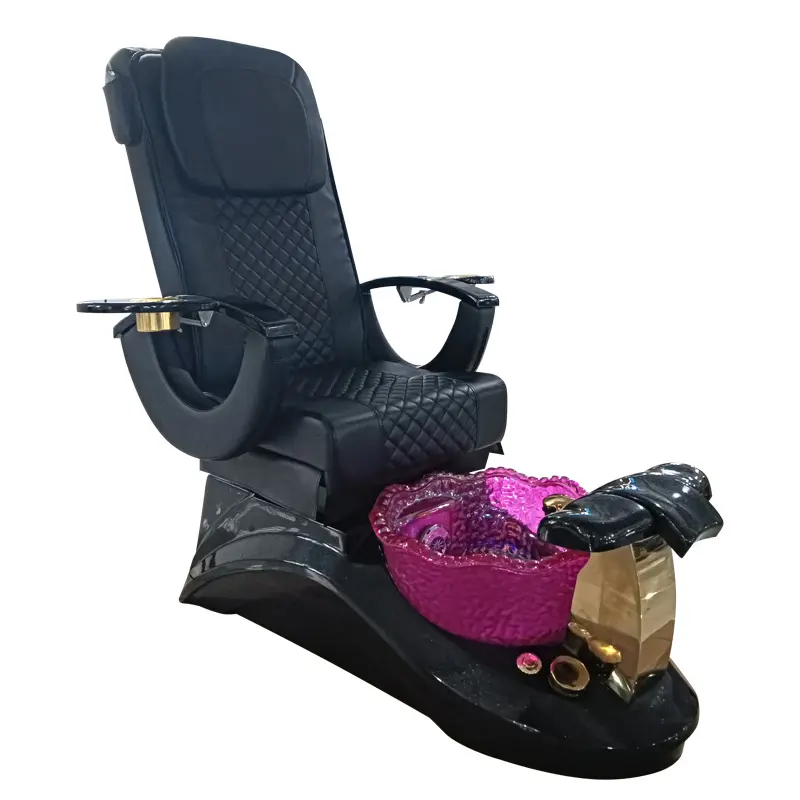 كرسي بادكير ذهبي فاخر بقاعدة أكريليك ومضخة تصريف كهربائية يمكن تخصيص اللون للصالون