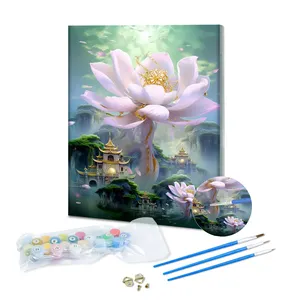 Factory Diy Paint By Numbers Custom Lotus Flower Canvas Painting By Numbers For Adults Home Decoration