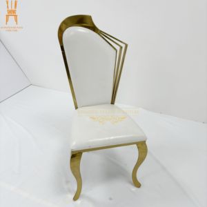 Silla Moderna de Acero Inoxidable Dorado con Respaldo Curvo y Cojín de Cuero PU Blanco <span class=keywords><strong>para</strong></span> Fiestas, Banquetes, Bodas y <span class=keywords><strong>Eventos</strong></span> - Product Image 3