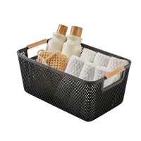 3 ensembles de paniers de rangement rectangulaires multi-usages écologiques avec poignées en plastique et en bois, style simple