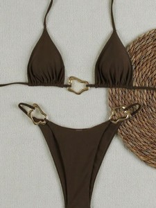 Maillot de bain deux pièces triangle taille haute à nouer, style européen et américain, coupe ajustée, pour femme, idéal pour les vacances à la plage – Nouvelle collection très prisée - Product Image 6