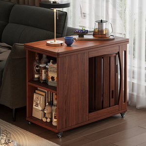 Table basse pliante mobile avec plateau en bois, rangement et roulettes pour salon - Product Image 1